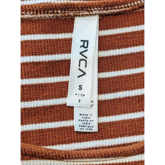 RVCA Lineage Striped Womens Crop Top Shirt Size S Summer Beach Orange Stretch - Picture 7 of 7
